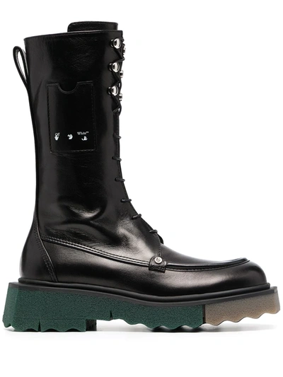 Off-white Sponge Sole Pocket Combat Boot In Black
