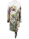 Off-white Botanical-print Belted Silk Shirtdress In White
