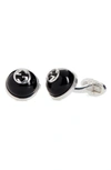 Gucci Interlocking G Sterling Silver Enamel Button Cufflinks In Silver/ Onyx
