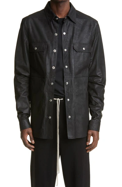 Rick Owens Outhershirt Leather Jacket In Black Leather