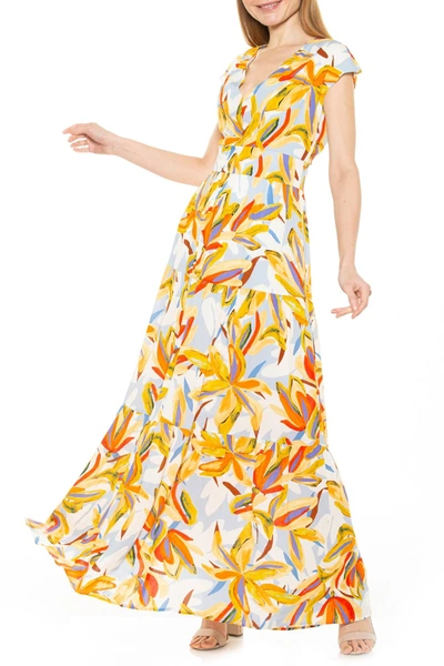 Alexia Admor Summer V-neck Tiered Maxi Dress In Large Palm