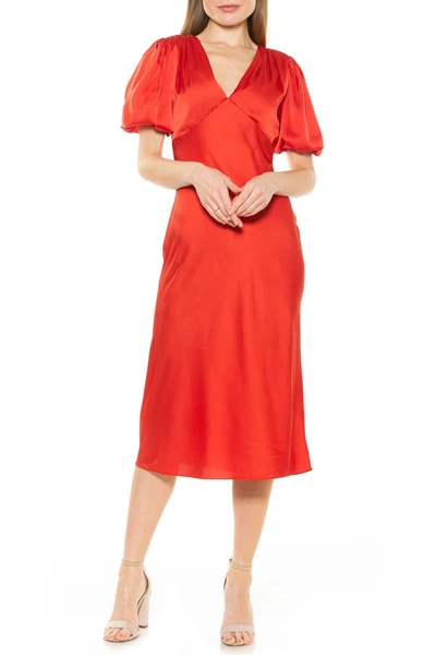 Alexia Admor Vintage Inspired Puff Sleeve Midi Dress In Apricot