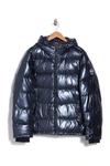 Tommy Hilfiger Quilted Puffer Hooded Mid Length Jacket In Navy