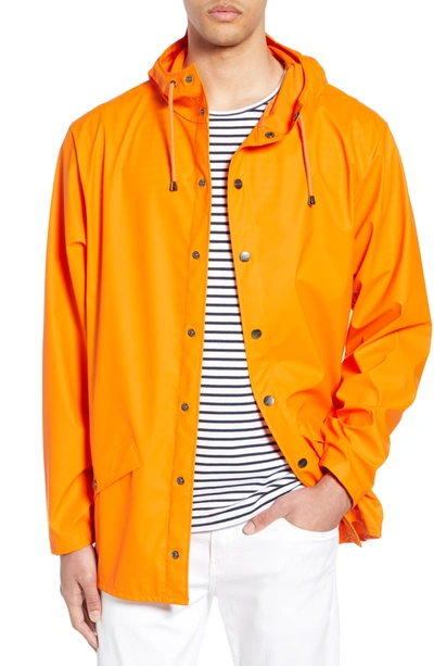 Rains Waterproof Hooded Long Jacket In Fire Orange