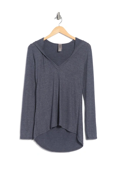 Go Couture Deep V-neck Hooded Top In Navy
