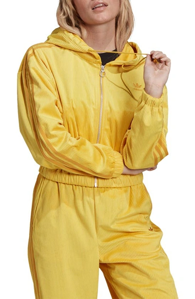 Adidas Originals Corduroy Hooded Crop Track Jacket In Corn Yellow