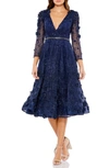 Mac Duggal Floral Appliqué Lace Fit & Flare Cocktail Dress In Navy