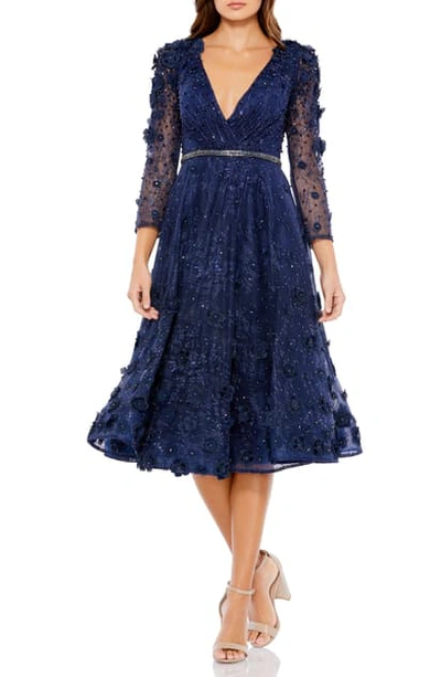 Mac Duggal Floral Appliqué Lace Fit & Flare Cocktail Dress In Midnight