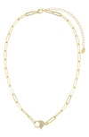 ADINAS JEWELS PAVÉ HEART CHAIN LINK NECKLACE,N15364GLD-888