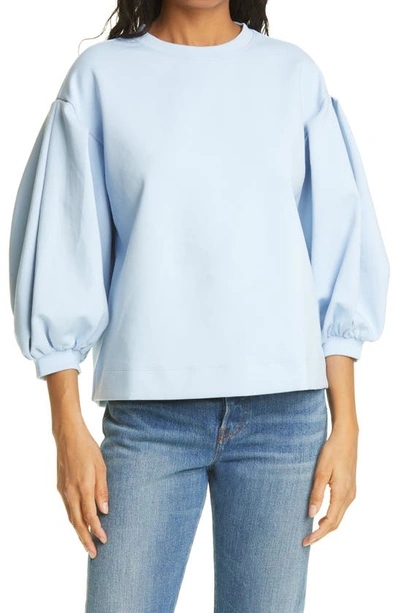 Ted Baker Irissa Puffed-sleeve Cotton-blend Jersey Sweatshirt In Pl-blue