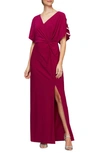 ALEX EVENINGS EMBELLISHED SLEEVE KNOT FRONT GOWN,81351544