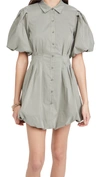 Simkhai Cleo Pleated Poplin Balloon Pintuck Mini Dress In Eucalyptus