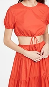 Staud Athena Cropped Gathered Top In Red-drk