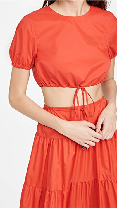 Staud Athena Cropped Gathered Top In Red-drk