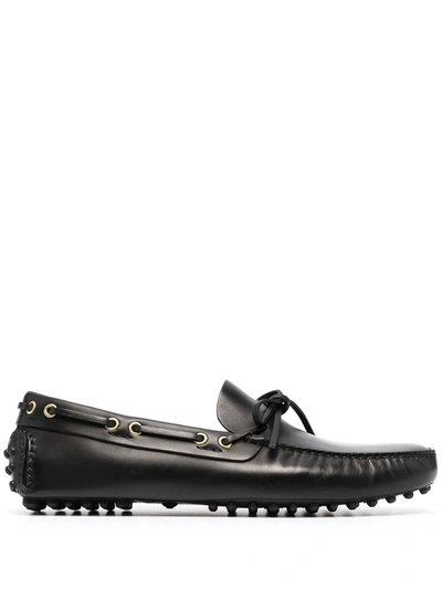 Car Shoe Lace-up Leather Loafers In Black