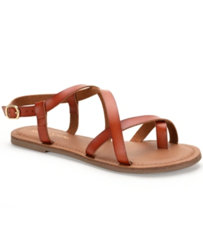 Sun + Stone Roxxie Asymetrical Flat Sandals, Created For Macy's Women's Shoes In Brown