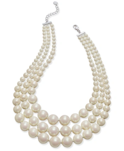 Charter Club Imitation Pearl Three-row Collar Necklace, Created For Macy's In White