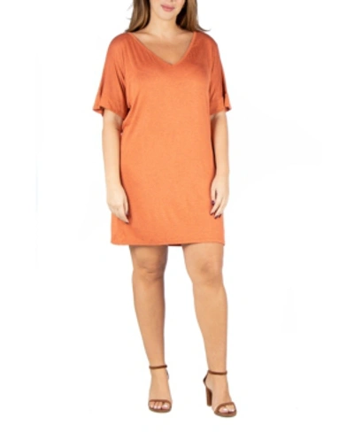24seven Comfort Apparel Women's Plus Size V-neck Loose Fit Resort Dress In Pumpkin
