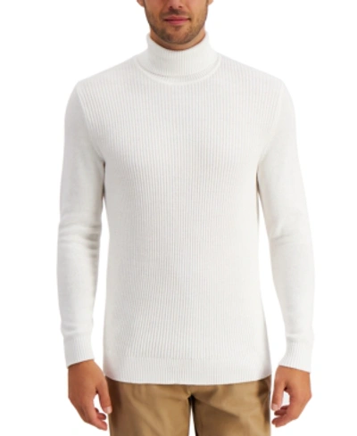 Club Room Men's Textured Cotton Turtleneck Sweater, Created For Macy's In Winter Ivory