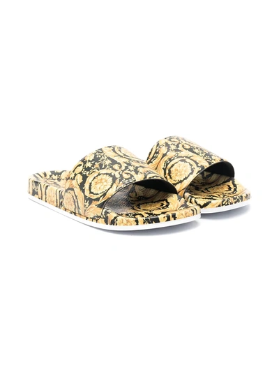 Young Versace Kids' Barocco-print Sandals In Black