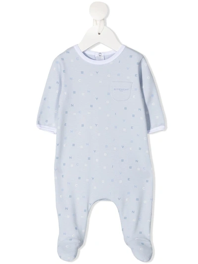 Givenchy Babies' Kid's Logo-print Cotton Footie Pyjamas In Light Blue