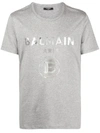 Balmain Grey Foil Logo Print T-shirt In Grey/lt Pink