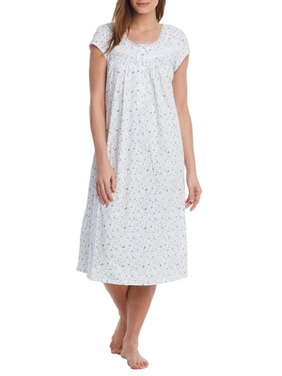 Eileen West Floral Knit Nightgown In Blue Multi