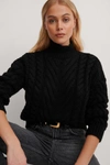 TRENDYOL CABLE KNIT DETAIL SWEATER - BLACK