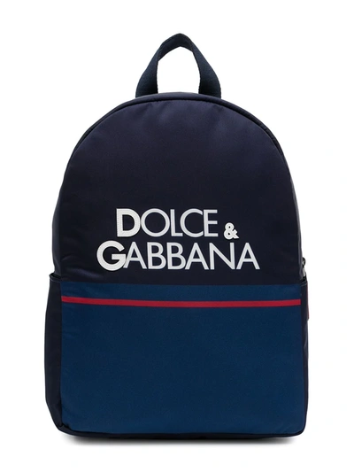 Dolce & Gabbana Kids' Logo-print Colour-block Backpack In Blue