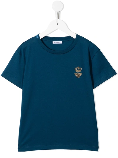 Dolce & Gabbana Kids' Logo-embroidered Short-sleeved T-shirt In Blue