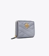 Tory Burch Kira Chevron Bi-fold Wallet In Cloud Blue / Rolled Brass