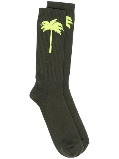 Palm Angels Intarsia Palm Tree Socks In Green