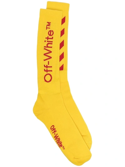 Off-white Diag Stripe Logo Socks In Yellow