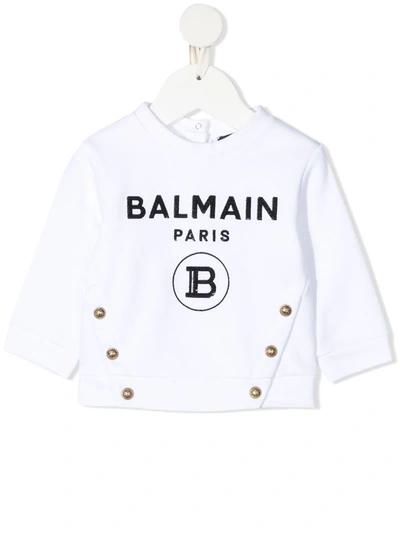 Balmain White Sweatshirt For Babygirl With Logo