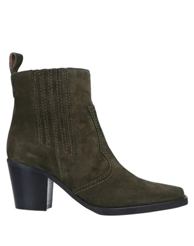 Ganni Ankle Boots In Military Green