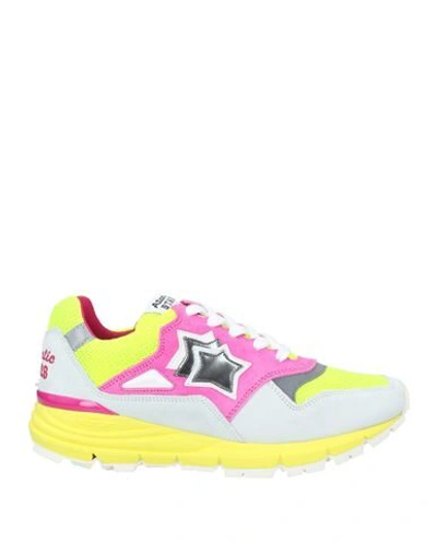 Atlantic Stars Pink And Grey Suede Trainers W/yellow Rubber Sole In Green