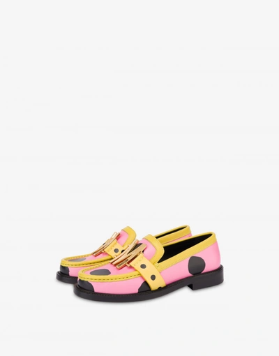 Moschino M Polka Dots Calfskin Loafers In Pink