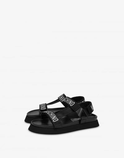 Moschino Platform Sandals Logo Tape In Black