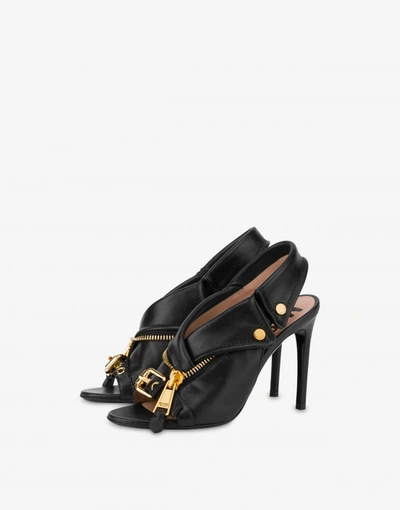 Moschino Nappa Leather Biker Slingback In Black