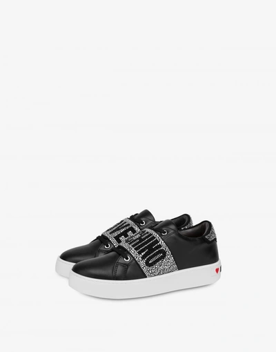 Love Moschino Crystal-embellished Leather Trainers In Black