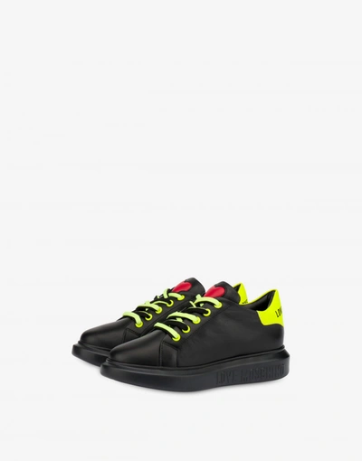 Love Moschino Calfskin Sneakers With Bicolour Laces In Black