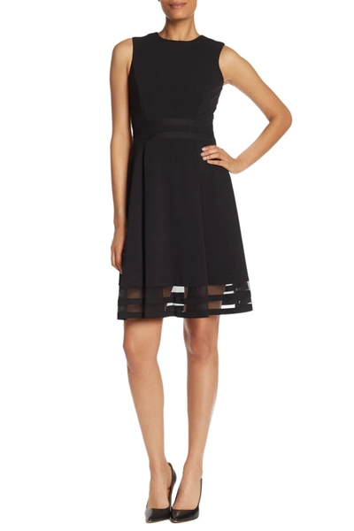 Calvin Klein Plus Size Illusion-trim Fit & Flare Dress In Black