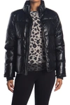 Andrew Marc Faux Leather Puffer Jacket In Blk Multi
