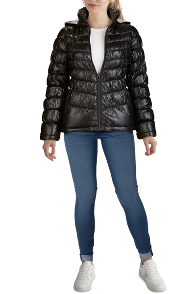 Kenneth Cole Hooded Front Zip Puffer Jacket In Black