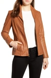 Cole Haan Lambskin Leather Jacket In Cognac