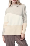 French Connection Sophia Funnel Neck Colorblock Sweater In Light Oatmeal Multi