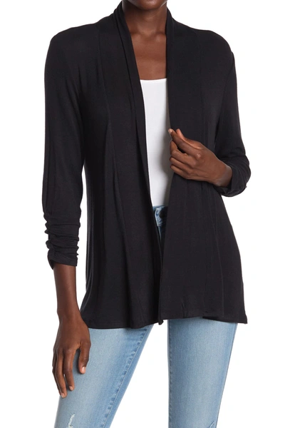 Bobeau Cinched Sleeve Cardigan In Black