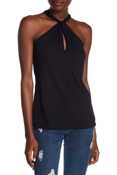 Go Couture Modern Halter Tank Top In Black Ribbed
