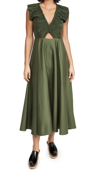 Edit Ruched Neck Dress In Forest Green