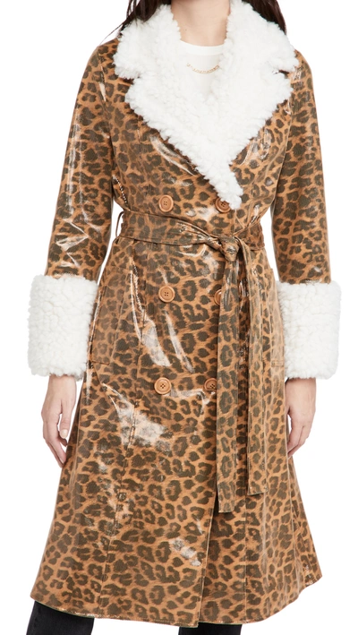 Stand Studio Genesis Leopard-print Faux Leather Coat In Brown